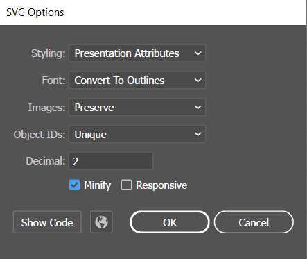 SVG export options in Illustrator