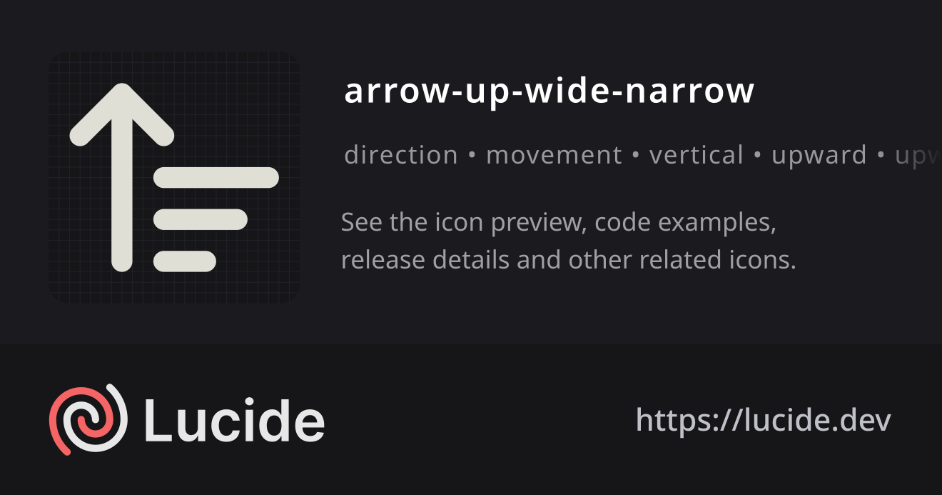 arrow-up-wide-narrow icon details – Lucide