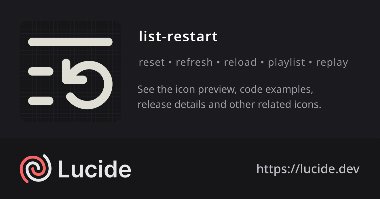list-restart icon details – Lucide