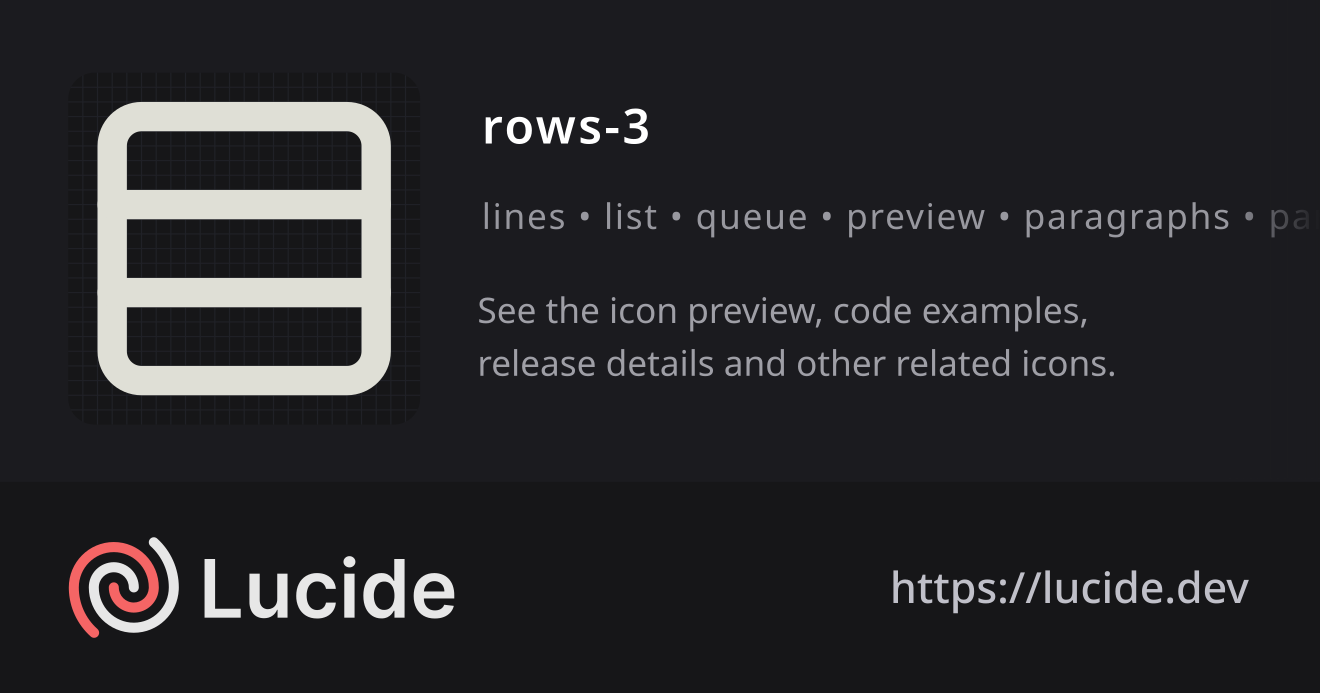 rows-3 icon details – Lucide