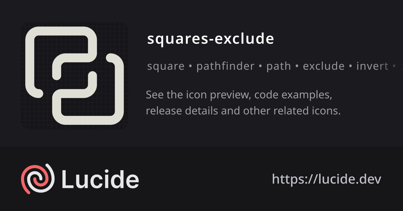 squares-exclude icon details – Lucide