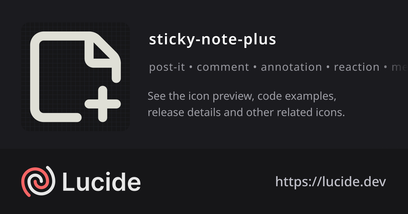 sticky-note-plus icon details – Lucide